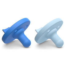 Avent 2Pk Soothie pacifiers for 3-18 months, featuring sky blue and light blue colors.