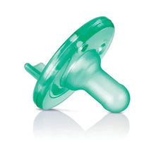 Avent 1Pk Soothie Pacifier in green, designed for infants aged 3 months and older, featuring a rounded shape.
