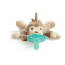 Avent Soothie Snuggle monkey plush toy with a teal pacifier attached, suitable for infants 0 months and older.