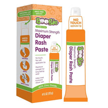 Boogie Wipes Maximum Strength Diaper Rash Paste, 4 oz tube with no-touch applicator, featuring a locking cap and mess-free design.