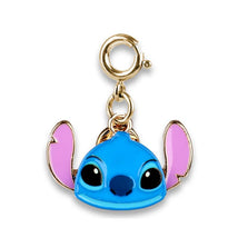 Gold stitch charm featuring a cartoonish blue character with large eyes and pink ears, designed for accessories.