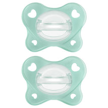 Chicco Physioforma Dual Soft Pacifier in seafoam color, designed for infants aged 0-2 months, featuring a soft silicone nipple.