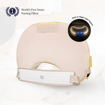Comia Halo Smart Nursing Pillow with built-in night light feature and adjustable strap, ideal for comfortable feeding.