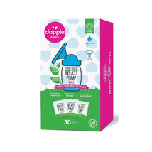 Dapple Plant-Based Breast Pump Wipes package, featuring a blue pump graphic, highlighting 30 individually wrapped wipes.