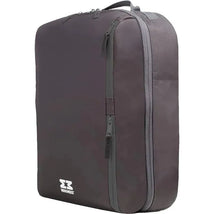 Black and grey Minimeis Universal G4 Backpack, featuring a zippered compartment and a logo on the front.