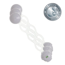 Multi-use latches in a pack of three, featuring suction cup ends and a flexible strap for securing cabinet doors.