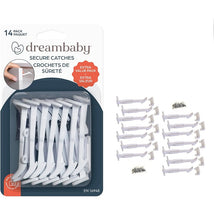 Dreambaby Secure Catches - 14 pack of white safety catches with screws for childproofing furniture.