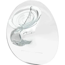 Clear Elvie breast shield, 21mm, designed for use with a breast pump, showcasing a smooth surface and ergonomic shape.