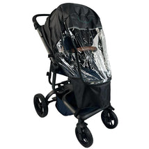 Ezi Rain Cover for strollers, featuring a transparent front and black material, designed for eco-friendly protection.