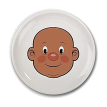 Ceramic dinner plate featuring a cartoon-style smiling face of a child, designed for fun mealtime activities.