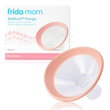Frida Mom Breast Pump Flange Insert in 24mm, featuring a soft pink rim and clear funnel designed for breastfeeding comfort.