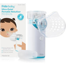 Fridababy Ultra-Quiet Portable Nebulizer with clear mask attachment, designed for quick respiratory relief.