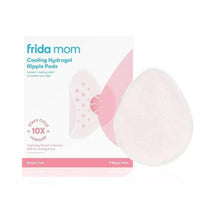 Frida Mom Cooling Hydrogel Nipple Pads package featuring eight pads, highlighting cold relief for sore nipples with a pink design.