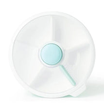 Kids large snack spinner in macaron blue, featuring a central button and divided sections for various snacks.