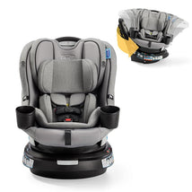 Graco EasyTurn 360 2-in-1 Convertible Car Seat in Solae, featuring a gray fabric design, two adjustable cup holders, and a removable base.