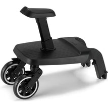 Footboard accessory for strollers, featuring a textured surface and a supportive handle, designed for child safety and convenience.