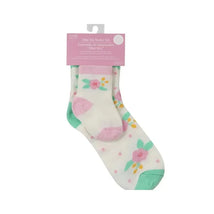 Mini Me Socks Set in Sweet Daisy design featuring floral patterns and pastel colors, presented with a hanging tag.