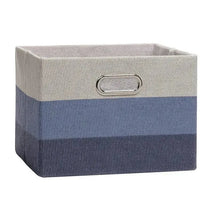 Blue ombre foldable storage container featuring gradient shades of blue and gray with a side handle.