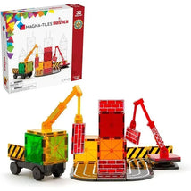 Builder 32-Piece Magnetic Construction Set featuring colorful magnetic tiles and construction vehicles.