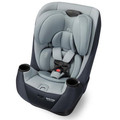 Maxi-Cosi Pria All-in-One Convertible Car Seat in Seascape, featuring a padded design and safety harness with cup holders.