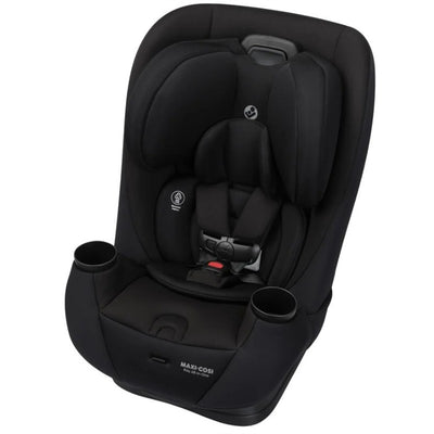 Maxi-Cosi Pria™ All-In-One Convertible Car Seat in Sea Storm color, featuring padded side supports, a five-point harness, and two cup holders.
