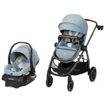 Maxi-Cosi Zelia 2 Luxe 5-in-1 Modular Travel System in New Hope Grey, featuring a stroller and infant car seat.