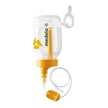 Supplemental Nursing System by Medela featuring a clear reservoir with a yellow base, tube, and measurement markings.