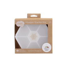 Luxe hexagon Snackle Box by Melii in ivory packaging, showcasing the box design and its six compartments.