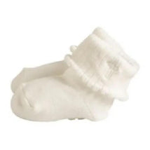 White cross foldover socks for infants aged 0-6 months, featuring a soft, textured design.