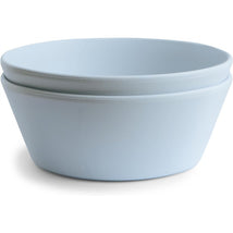 Silicone round bowl dinnerware set stacked, featuring a soft powder blue color and smooth finish.