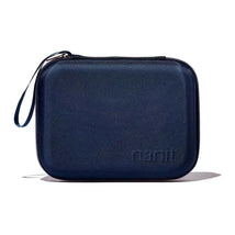 Blue Nanit Travel Case with a zippered closure and a handle, designed for transporting Nanit products.