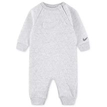 Nike Kids Coverall in Birch Heather, featuring a quilted texture, button placket, and logo detail on the sleeve.