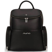 Nuna x BMW Essential Bag - Element, a sleek black backpack with dual zippers and silver detailing.