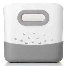 Oxo - Tot Stand Up Bath Toy Storage in gray, featuring a white top with holes for drainage and a gray base.