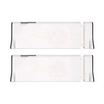 White OXO Tot 2-Pack Drawer Dividers, adjustable with end tabs for organization and space management.
