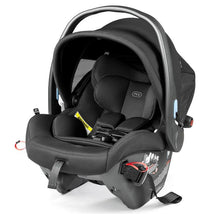 Infant car seat Peg Perego Primo Viaggio 4-35 in True Black, featuring a curved handle, safety straps, and a protective canopy.