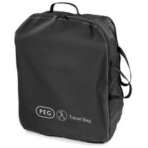 Black Peg-Perego stroller travel bag featuring white logo and sturdy carrying straps, designed for safe transport.