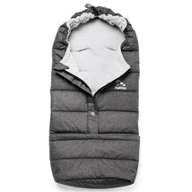 Grey Peg Vario Stroller Foot Muff with a plush interior and adjustable hood for added warmth and comfort.