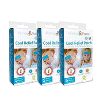 Primo Passi Fever Patch for Kids, three packs displayed, each with visible blue cooling gel patches and text for immediate fever relief.