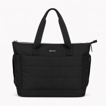 Black Primo Passi diaper bag featuring a zippered top, dual handles, and exterior pockets for storage.