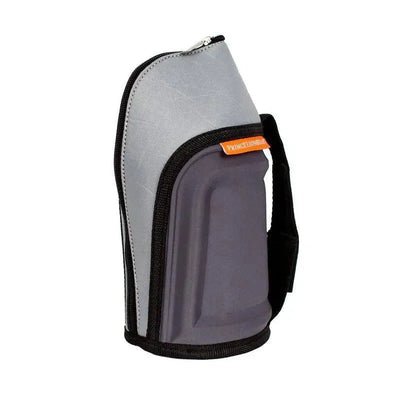 Reusable On-The-Go Bottle Warmer by Prince Lionheart in gray and black, featuring a zippered design and adjustable strap.