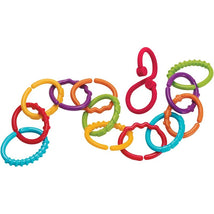 Colorful plastic linking rings in various shapes, ideal for toddlers to enhance fine motor skills and imaginative play.