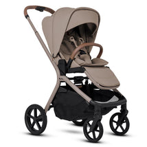 Silver Cross Breez Compact Stroller in Champagne color, featuring a soft canopy, brown handles, and a spacious storage basket.