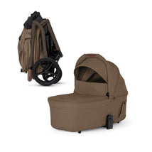 Silver Cross Breez Overnight Approved Folding Bassinet in Maple color, showcasing a folded bassinet and a flat open design.