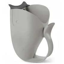 Grey whale-shaped waterfall rinser with a handle, designed for rinsing hair during baths.