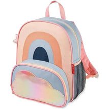 Little kid backpack by Skip Hop featuring a rainbow design and a metallic cloud front pocket.