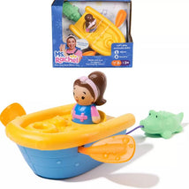 Colorful Spin Master Ms. Rachel Row Your Boat Bath Toy featuring a girl in a boat with a green alligator attached.