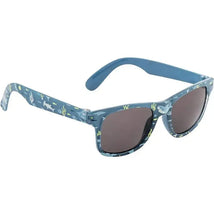 Blue sunglasses featuring a playful shark and ocean-themed design, suitable for children.