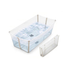 X-Large sandy beige Stokke Flexi Bath Tub with bubbles and removable support, designed for baby bathing.