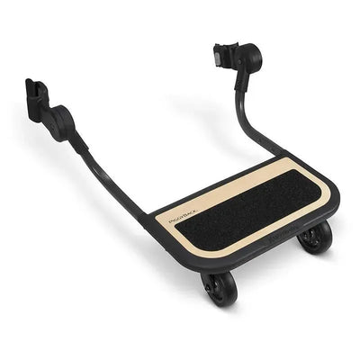 Uppababy Piggyback for Cruz V2 is a baby board with a wooden surface and black frame, designed to attach to strollers.